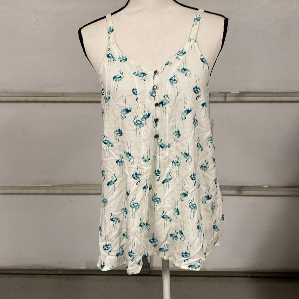 Sonoma NWT teal & cream bird tank top shirt size MEDIUM
